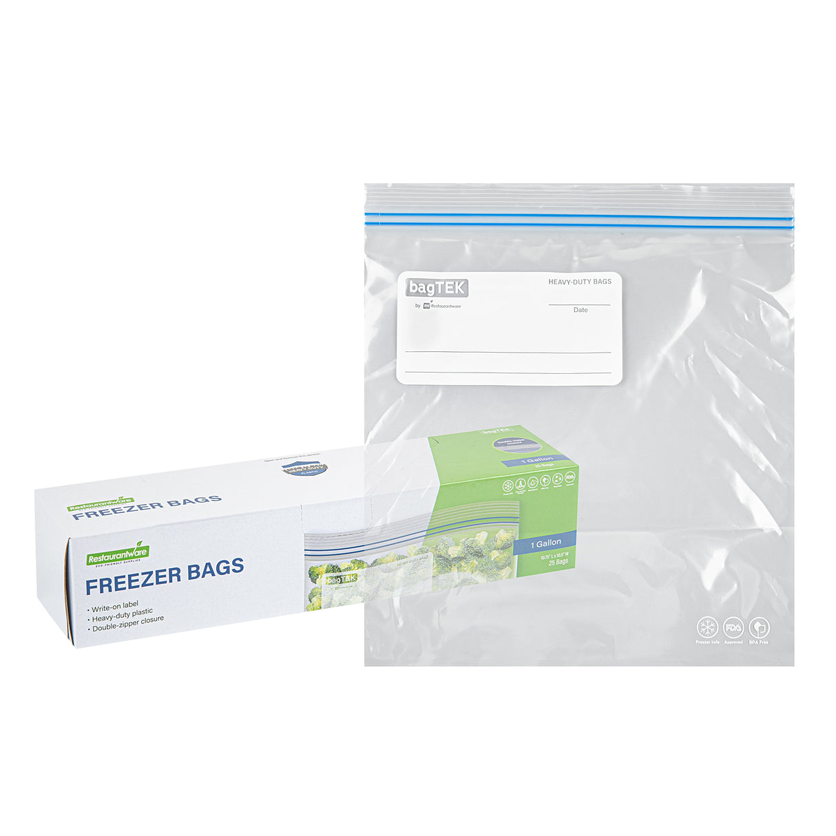 Bags, Freezer, Bag Tek 1 Gallon, Plastic, Clear, Double Zipper, 10.75 x 10.5 Inch, with Write-On Label,25 - 1 EACH
