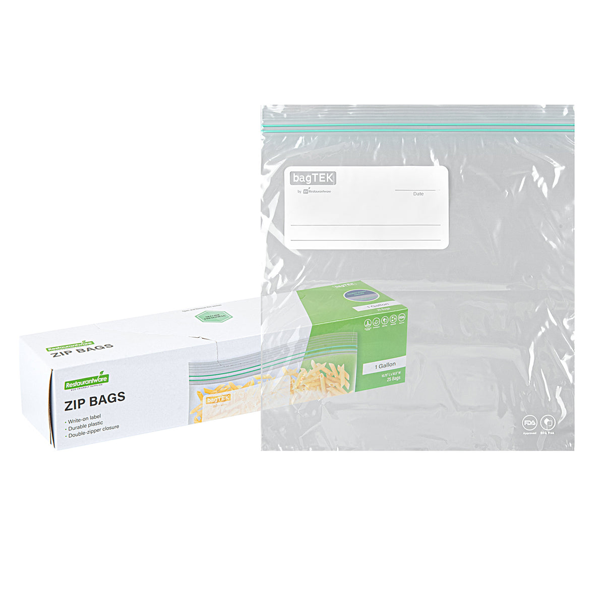 Bags, Bag Tek 1 Gallon, Plastic, Clear, Double Zipper, 10.75 x 10.5 Inch, with Write-On Label, 1 Each,25 - 1 COUNT