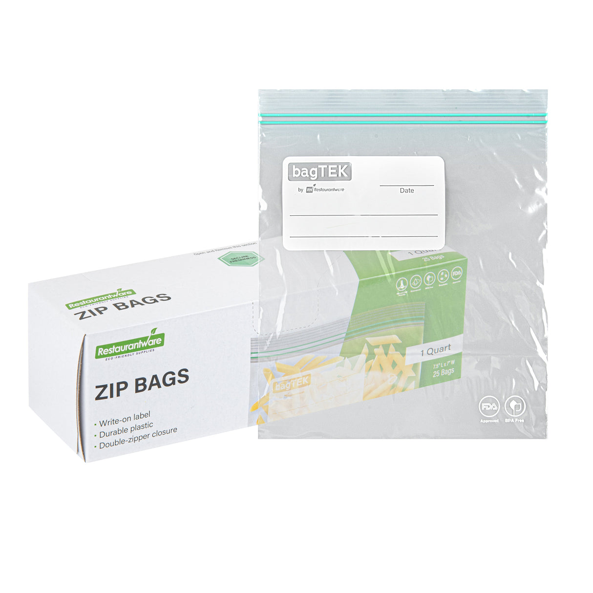 Bags, Bag Tek 1 Quart, Plastic, Clear, Double Zipper, 7.5 x 7 Inch, with Write-On Label,25 - 1 EACH