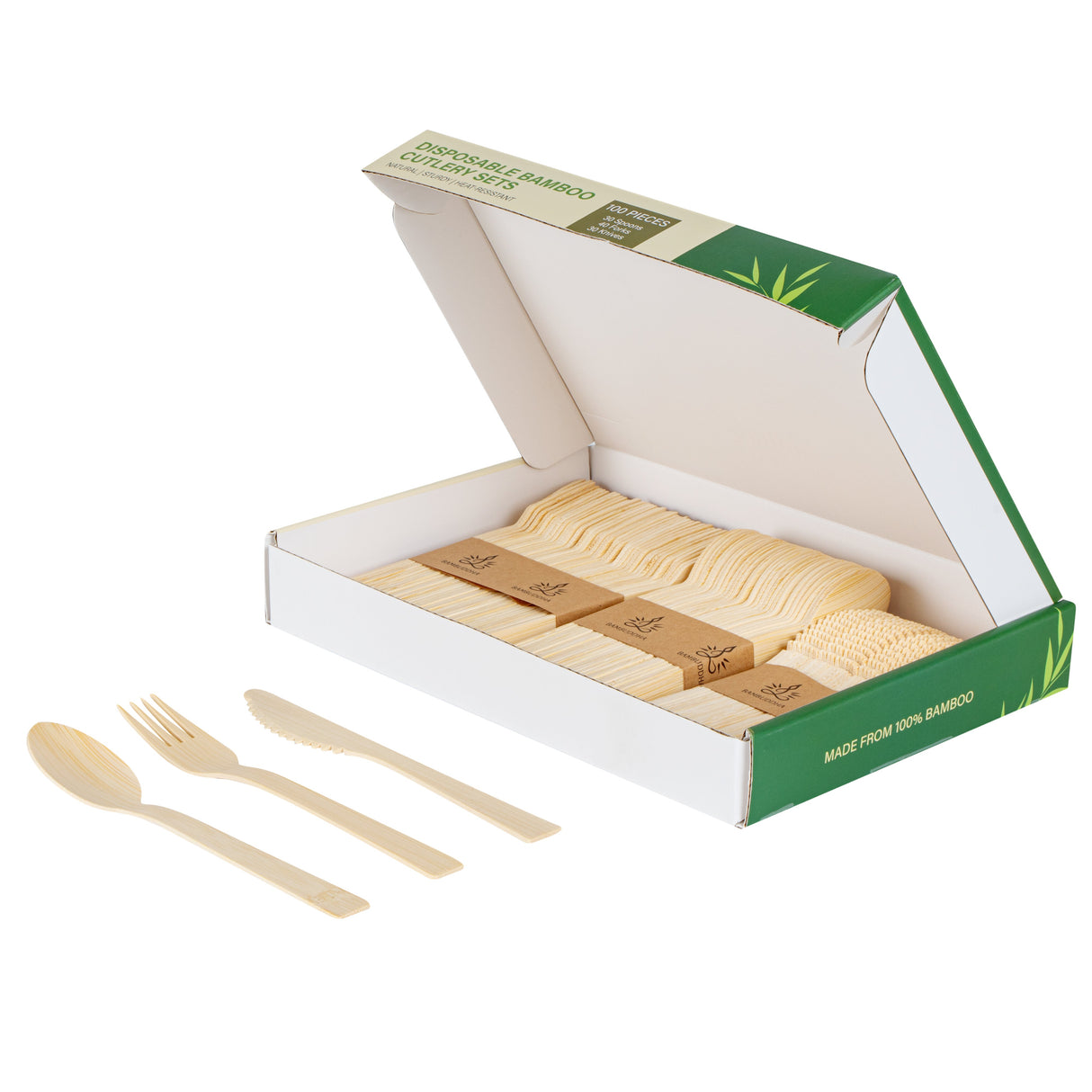 Cutlery Kits, Fork/Knife/Spoon, 7 Inch, Bamboo,100 - 1 EACH