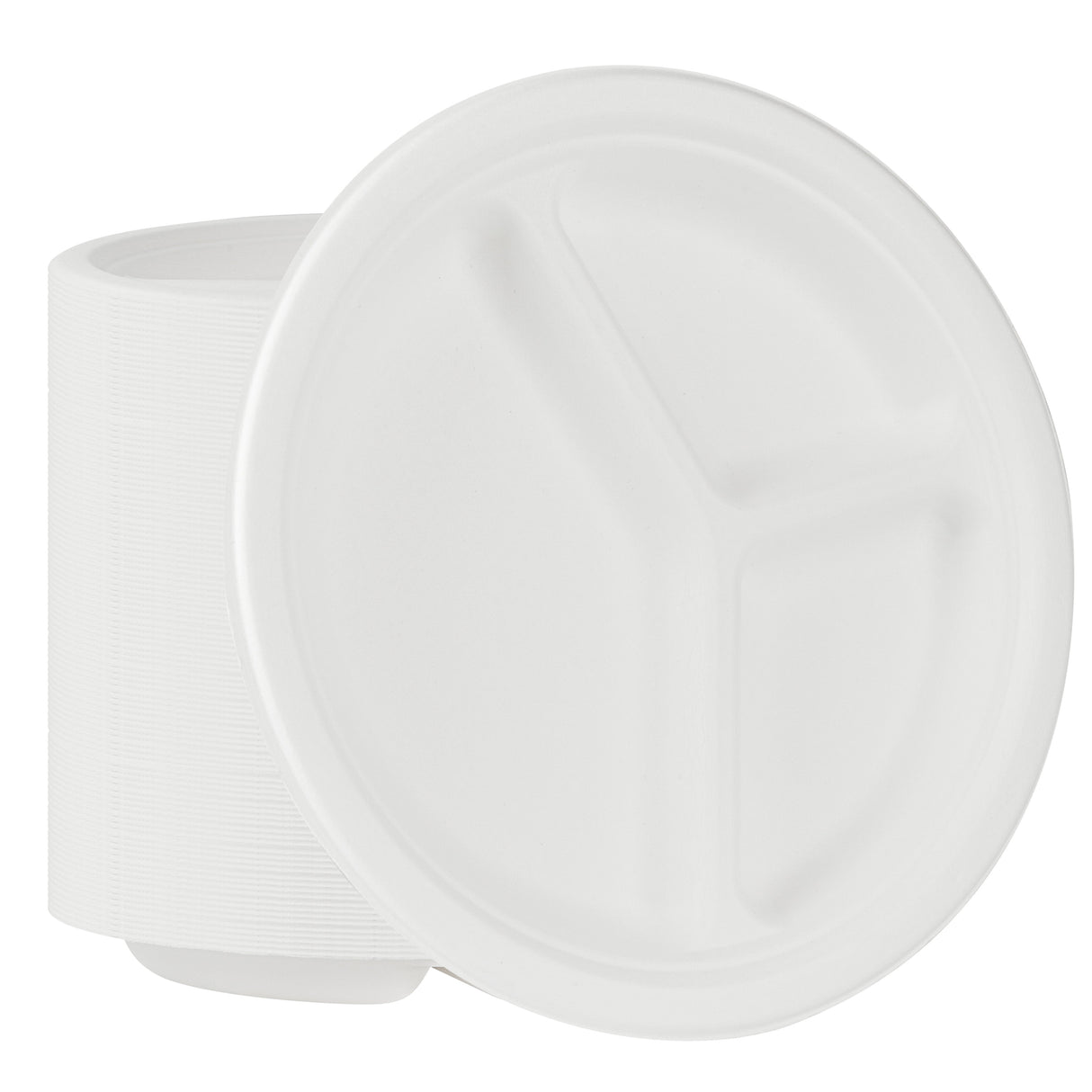 Plates, 3-Compartment, Pulp Safe 10.25 x 10.25 x 1 Inch, Sugarcane & Bagasse, White,100 - 1 EACH