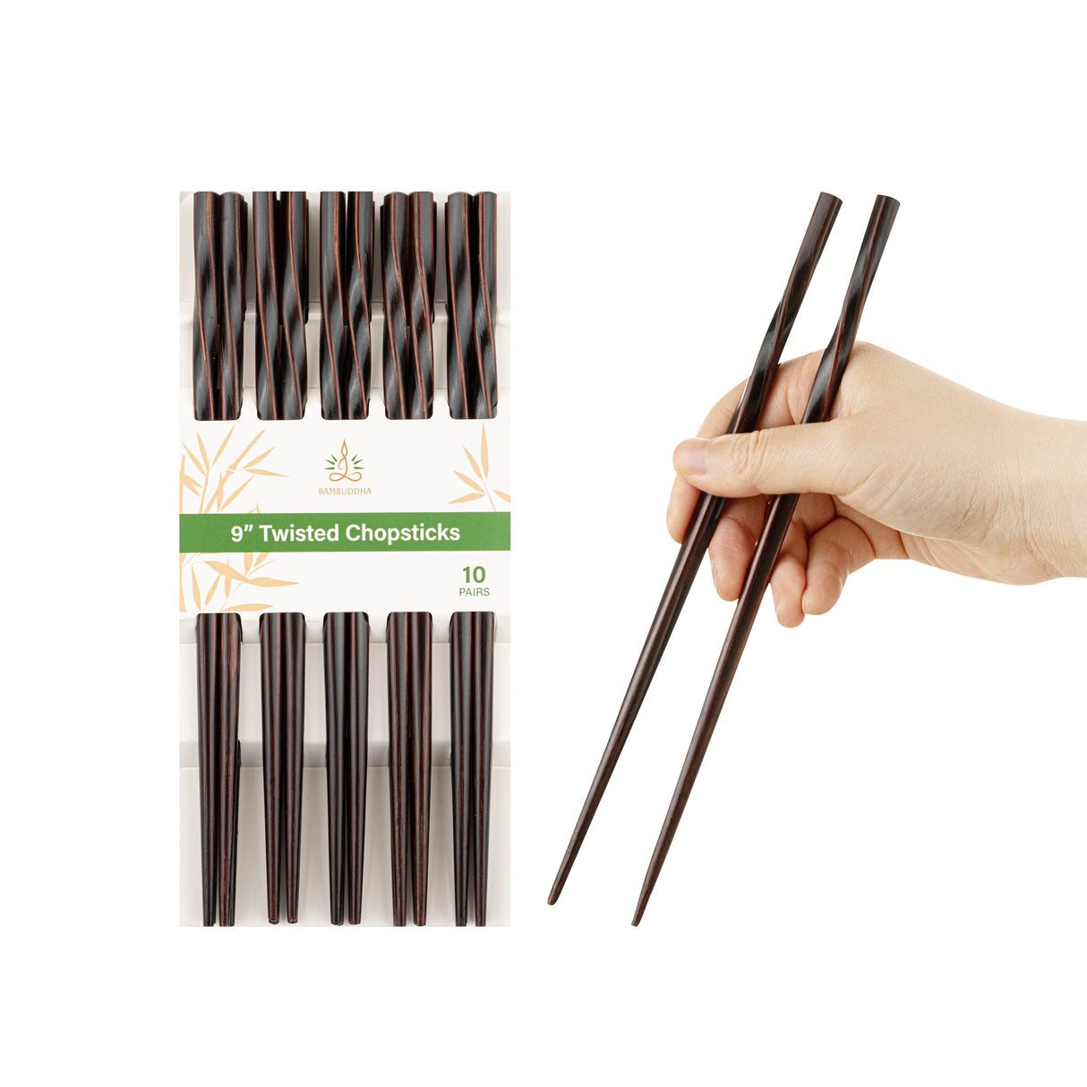 Chopsticks, Bambuddha Twisted, Bamboo, Dark Brown, 9 Inch,100 - 1 EACH