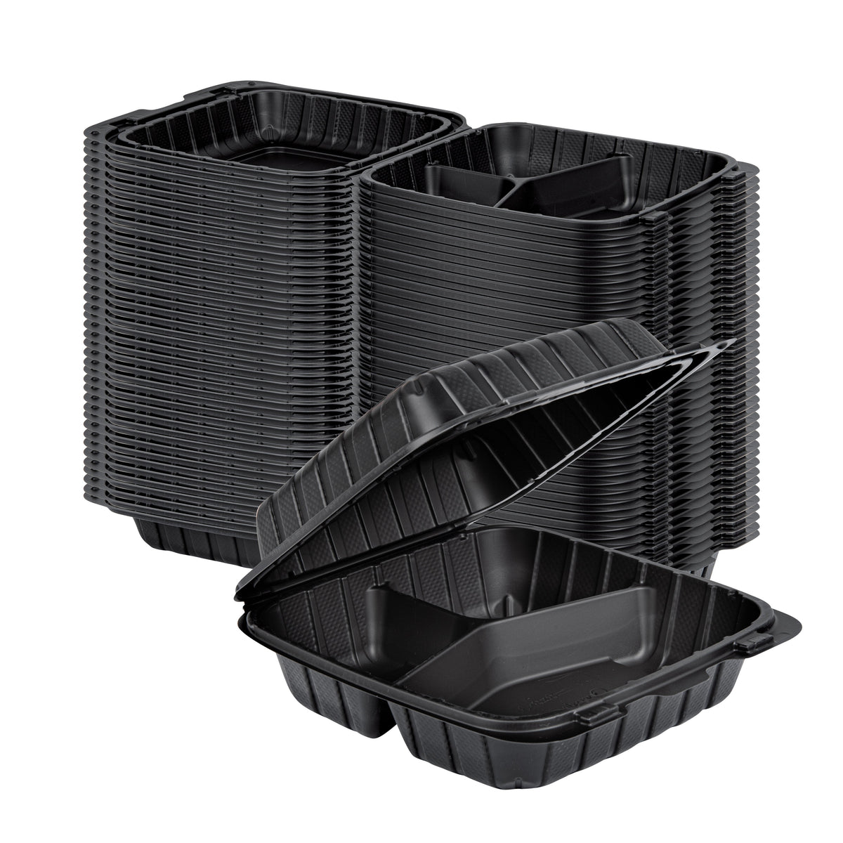 Containers, 3-Compartment, Thermo Tek 28 Ounce, Mineral-Filled Plastic, Black, 8 x 8 x 3 inch, Clamshell, 1 Each,100 - 1 COUNT