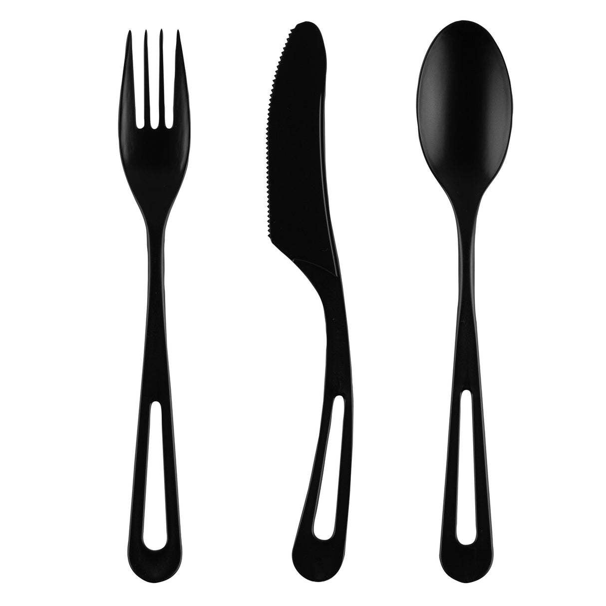 Cutlery Kits, Fork/Knife/Spoon, 7.5 Inch, Plastic, Black, Heat Resistant & Compostable, Wrapped, CPLA,100 - 1 EACH
