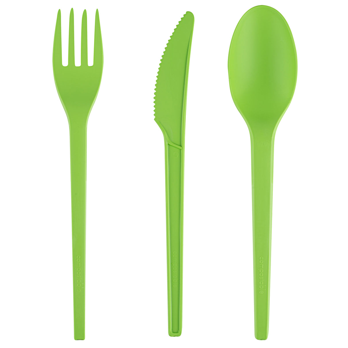 Cutlery Kits, Fork/Knife/Spoon, 6.5 Inch, Plastic, Green, Heat Resistant & Compostable, Wrapped, CPLA,100 - 1 EACH