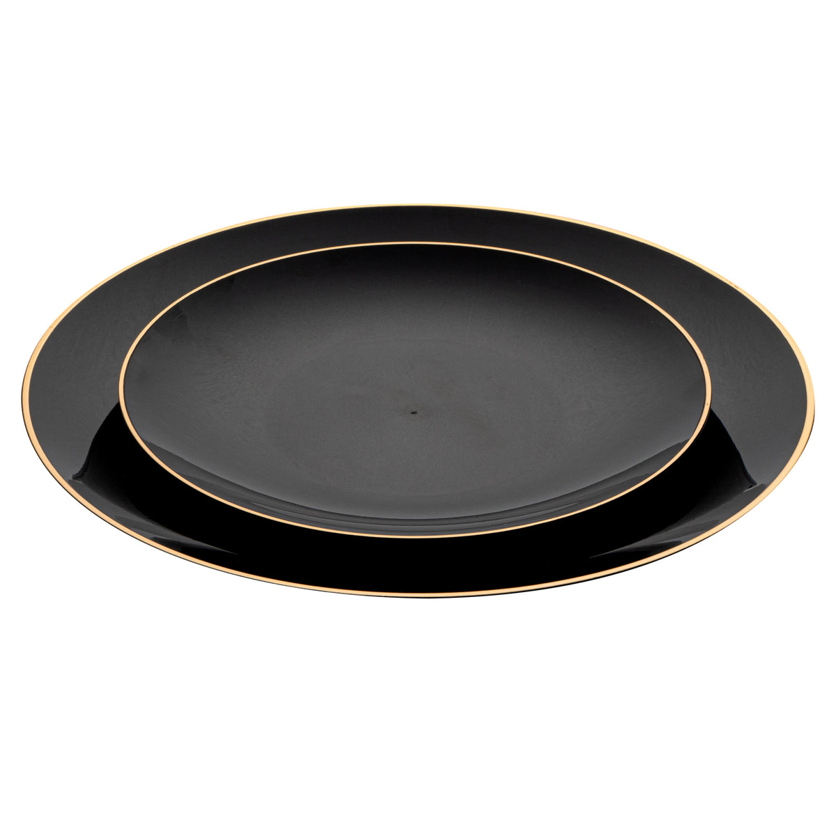 Plate Sets, 7 & 10 Inch, Plastic, Black with Gold Rim, Round, 1 Each,40 - 1 COUNT