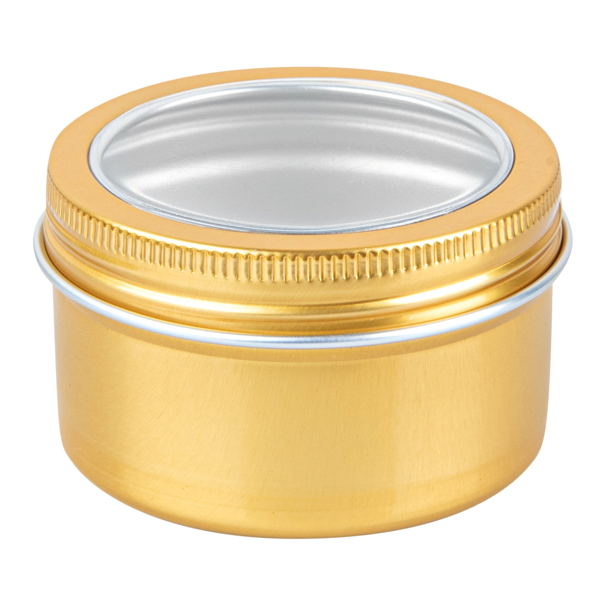 Containers, RW Base 4 Ounce, Tin, Gold, Round, with Window Lid,100 - 1 EACH