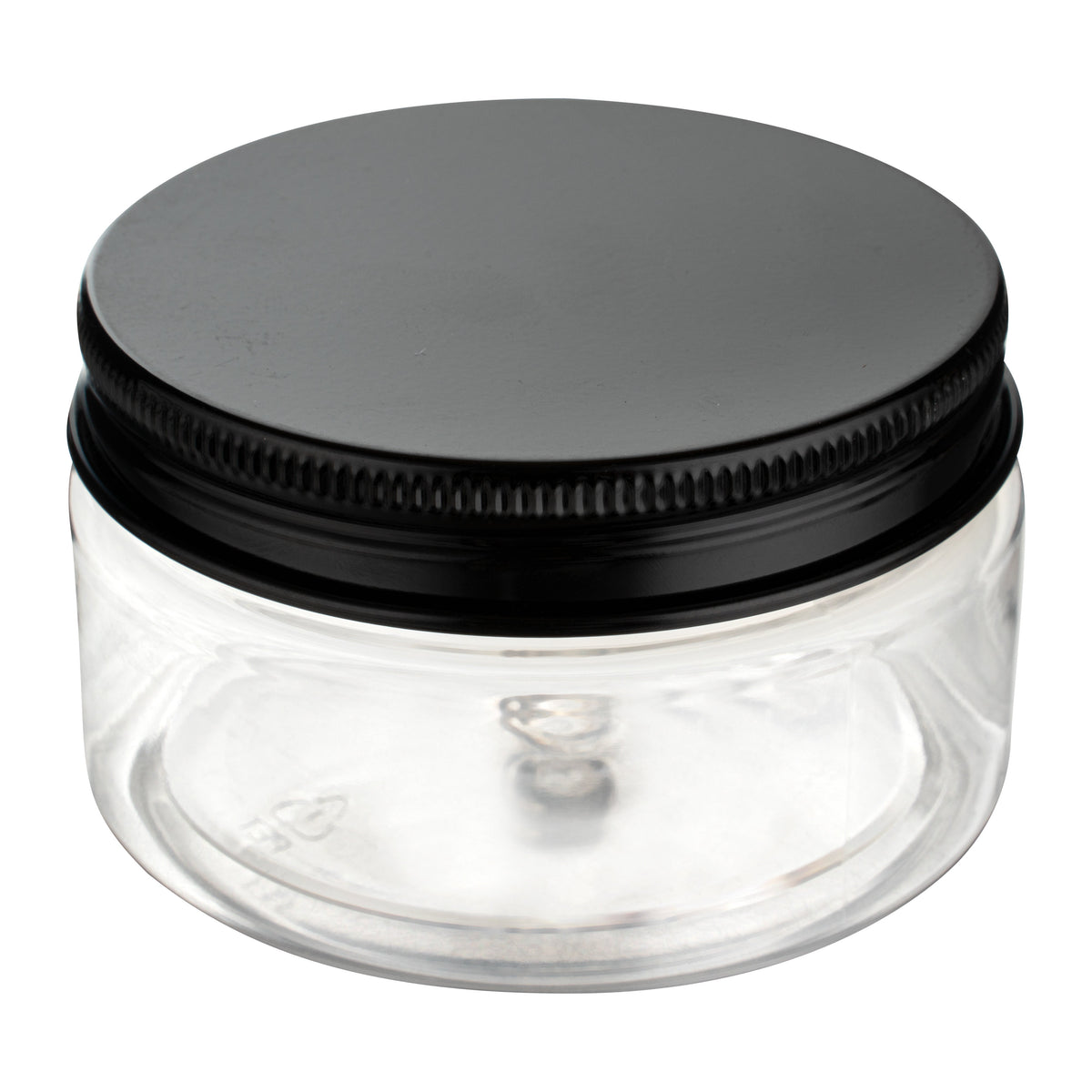 Jars, Candy & Snack, RW Base 4 Ounce, Clear, Plastic, with Black Aluminum Lid, Round, 2.75 x 2.75 x 1.5 Inch, 1 Each,100 - 1 COUNT
