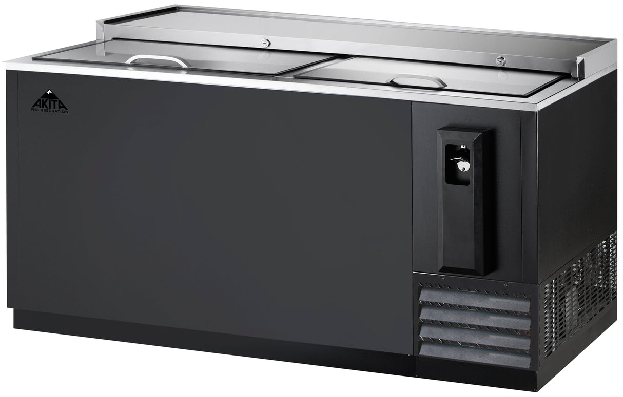 Cooler, Refrigerated Bottle, 65 Inch, Black, 33 to 40 Degrees Fahrenheit, with Bottle Opener & Cap Catcher, Two Locking Sliding Lids,1 - 1 EACH