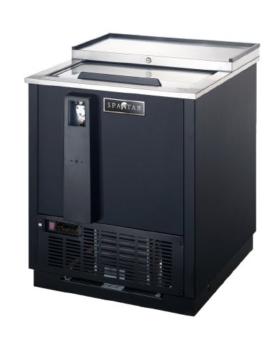 Cooler, Refrigerated Bottle, 27 Inch, Black, 33 to 40 Degrees Fahrenheit, with Bottle Opener & Cap Catcher, One Locking Sliding Lid,1 - 1 EACH