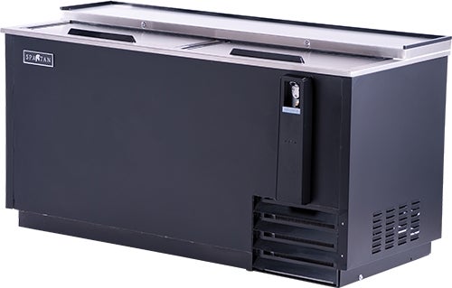 Cooler, Refrigerated Bottle, 65 Inch, Black, 33 to 40 Degrees Fahrenheit, with Bottle Opener & Cap Catcher, Two Locking Sliding Lids,1 - 1 EACH