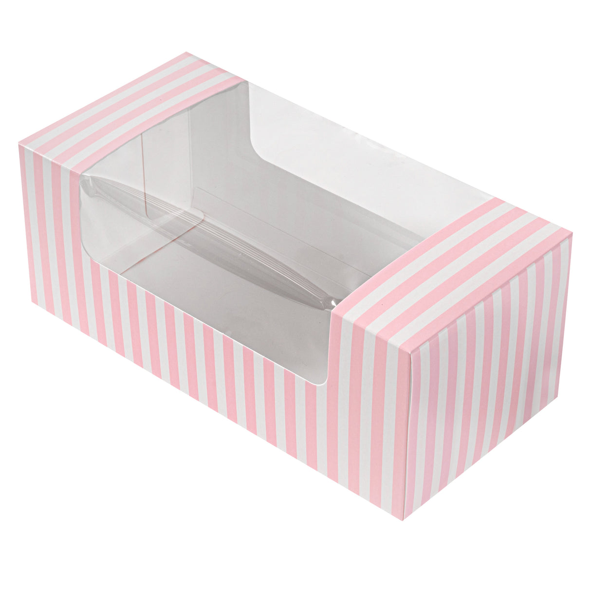 Boxes, Pastry & Cake, 9.75 x 4.75 x 4 Inch, Paper, Pink & White Stripe, with Window,100 - 1 EACH