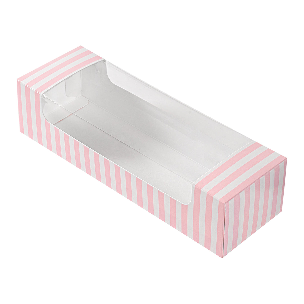 Boxes, Pastry & Cake, Pastry Tek 9.75 x 3.25 x 2.25 Inch, Paper, Pink & White Stripe, with Window,100 - 1 EACH