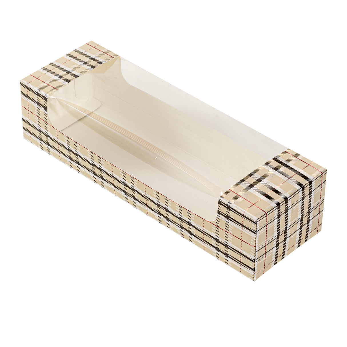 Boxes, Pastry & Cake, Pastry Tek 9.75 x 3.25 x 2.25 Inch, Paper, Plaid, with Window,100 - 1 EACH