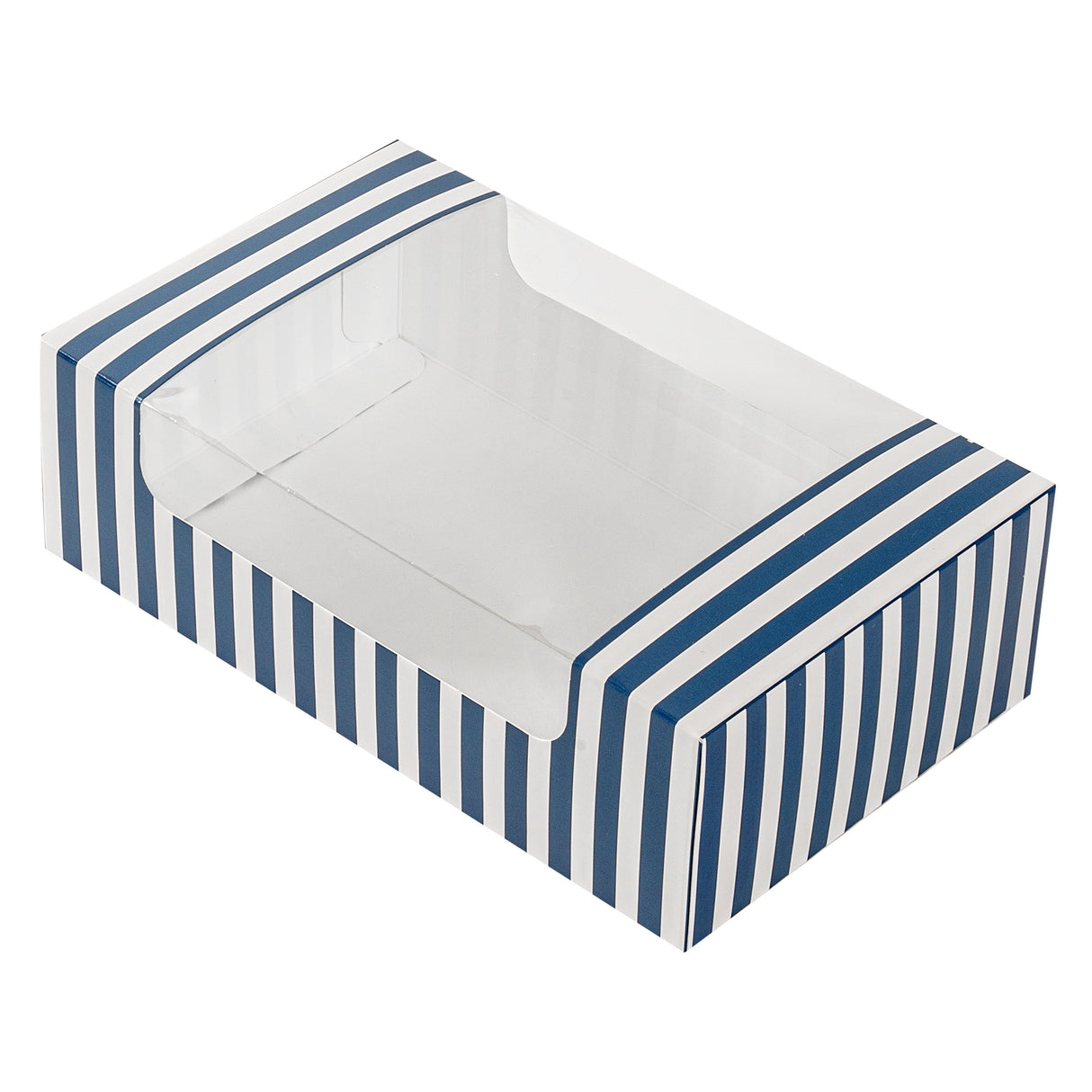 Boxes, Pastry & Cake, Pastry Tek 7.75 x 4.75 x 2.25 Inch, Paper, Blue & White Stripe, with Window,100 - 1 EACH