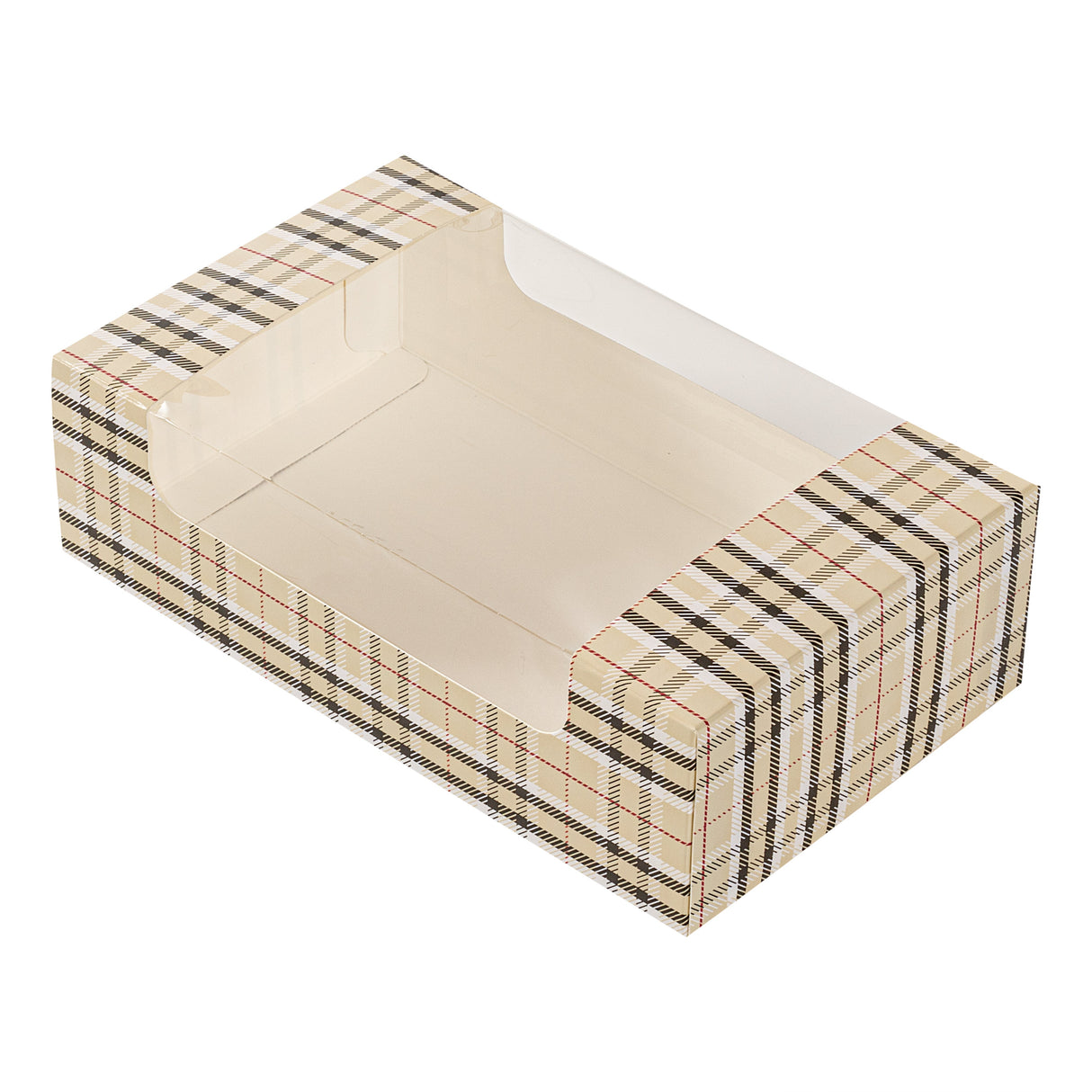 Boxes, Pastry & Cake, 7.75 x 4.75 x 2.25 Inch, Paper, Plaid, with Window,100 - 1 EACH