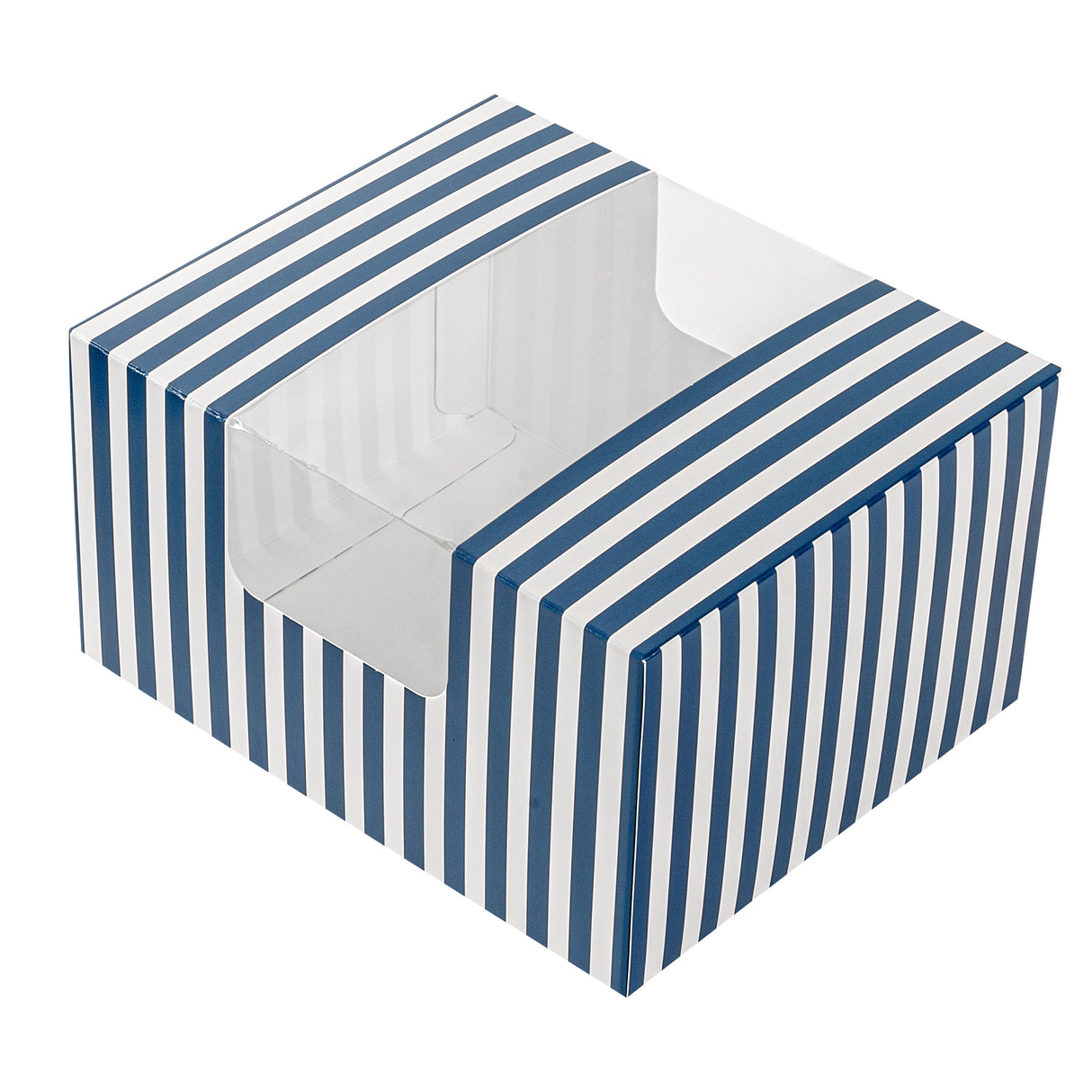 Boxes, Pastry & Cake, 7 x 6 x 4 Inch, Paper, Blue & White Stripe, with Window,100 - 1 EACH