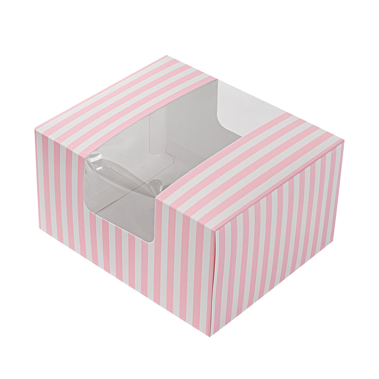 Boxes, Pastry & Cake, Pastry Tek 7 x 6 x 4 Inch, Paper, Pink & White Stripe, with Window,100 - 1 EACH