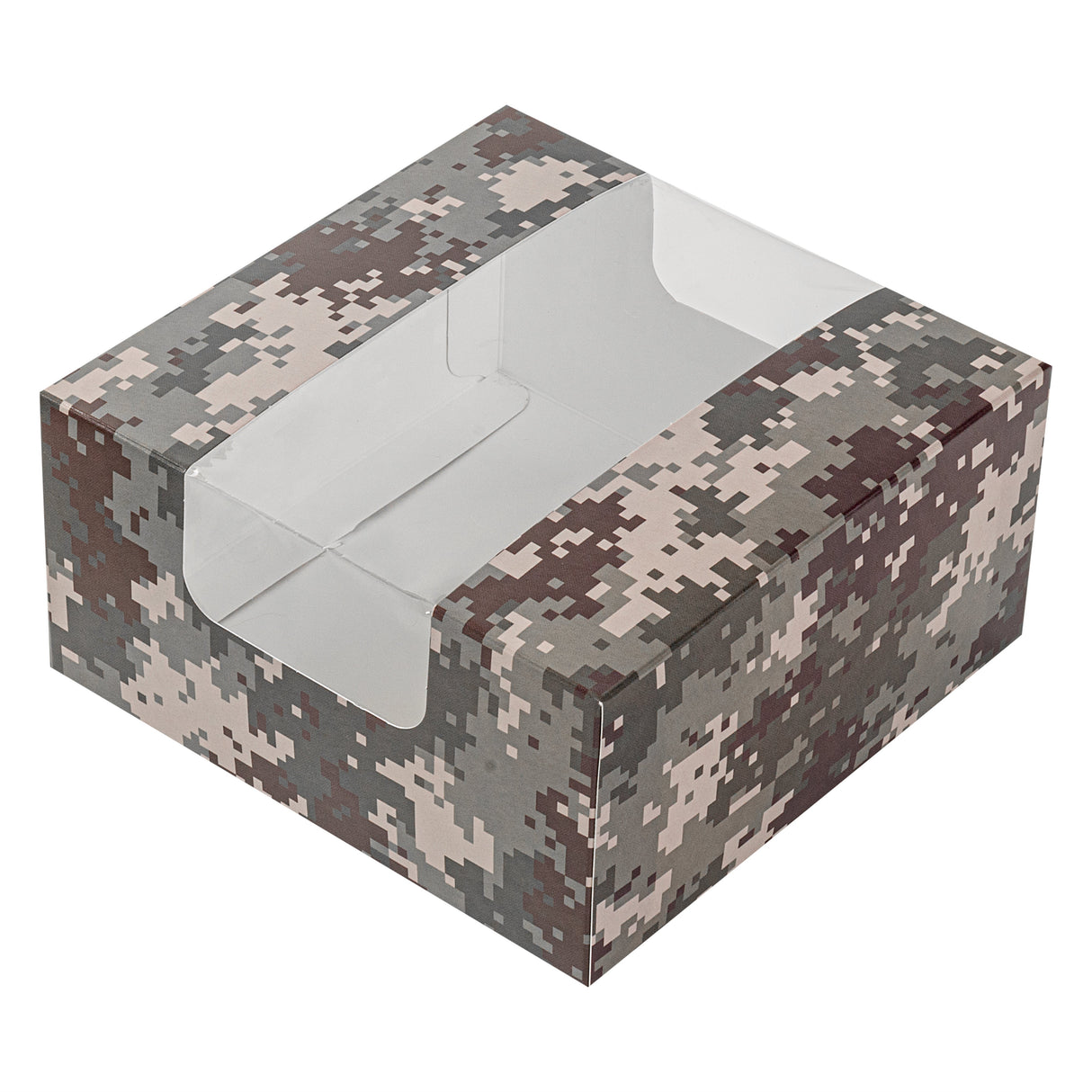 Boxes, Pastry & Cake, 6.25 x 6.25 x 3.25 Inch, Paper, Camouflage, with Window,100 - 1 EACH