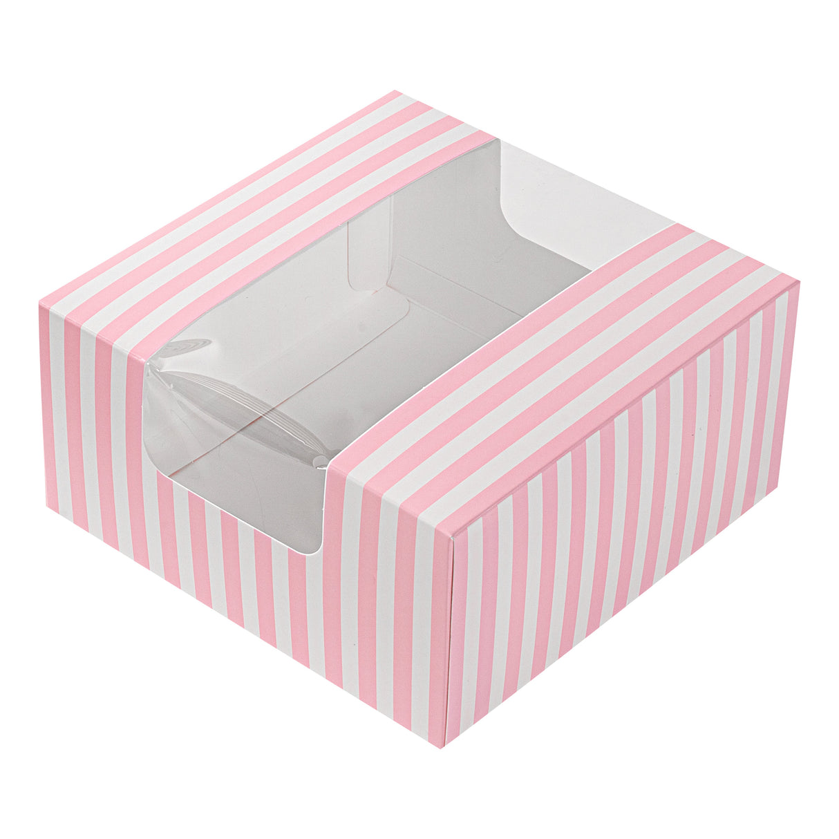 Boxes, Pastry & Cake, 6.25 x 6.25 x 3.25 Inch, Paper, Pink & White Stripe, with Window,100 - 1 EACH