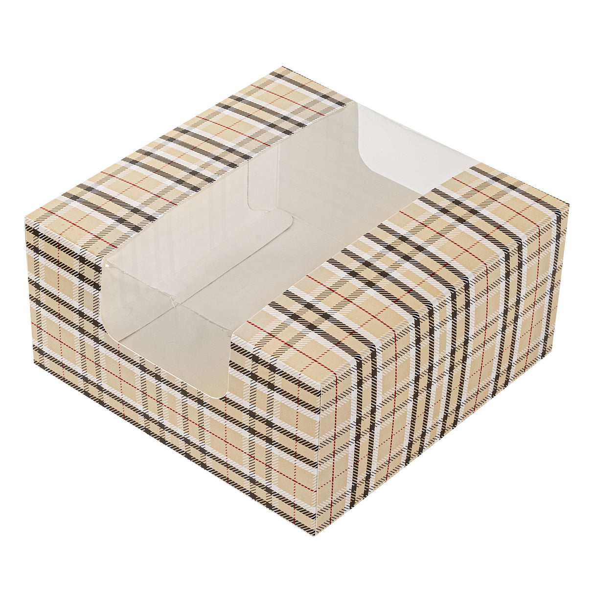 Boxes, Pastry & Cake, 6.25 x 6.25 x 3.25 Inch, Paper, Plaid, with Window,100 - 1 EACH