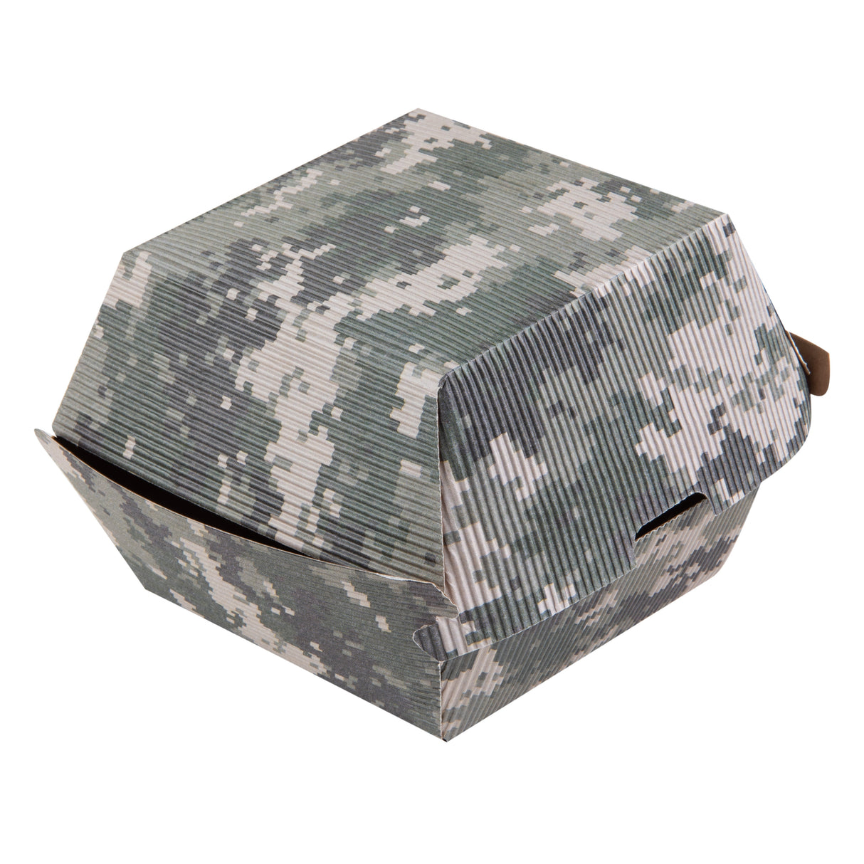 Boxes, Burger, 4 x 4 x 3.75 Inch, Paper, Camouflage, Ripple Wall,100 - 1 EACH