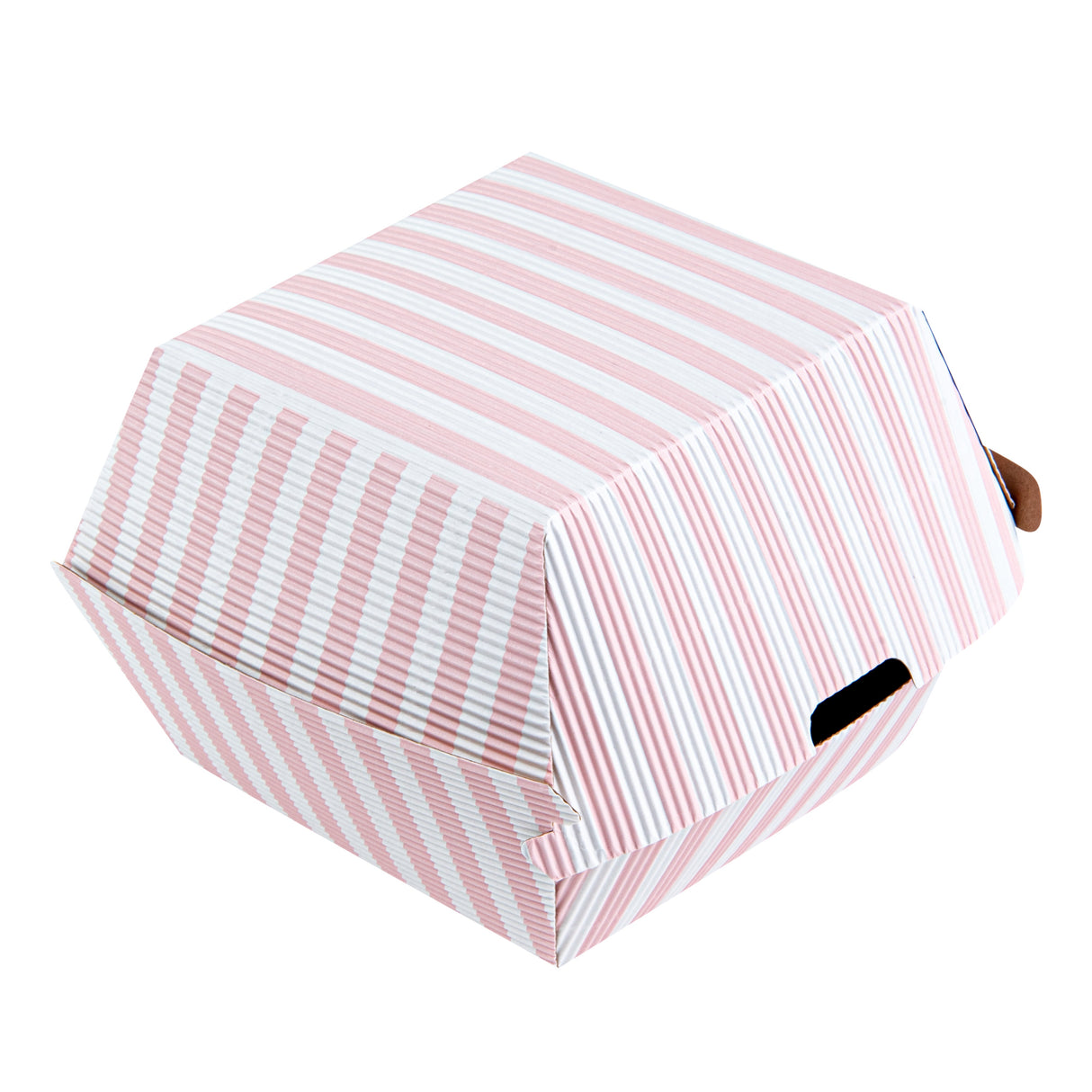 Boxes, Burger, 4 x 4 x 3.75 Inch, Paper, Pink & White Stripe, Ripple Wall,100 - 1 EACH