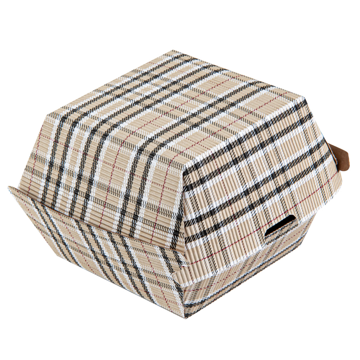Boxes, Burger, 4 x 4 x 3.75 Inch, Paper, Plaid, Ripple Wall,100 - 1 EACH