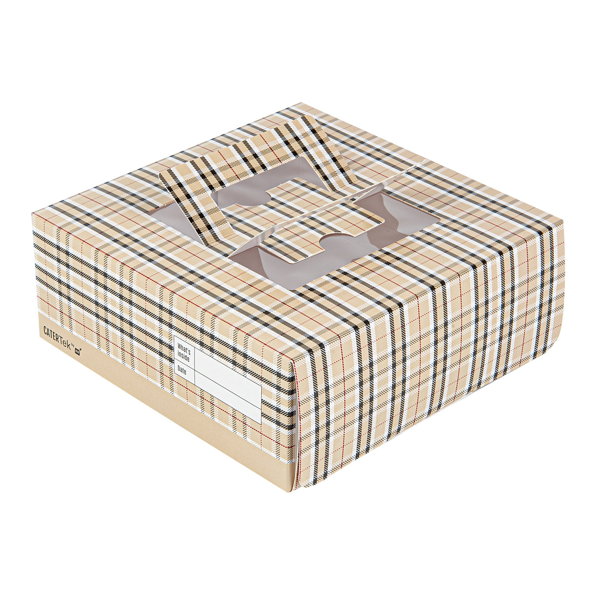 Boxes, Cake & Lunch, 9 x 9 x 3.50 Inch, Paper, Plaid, with Window & Pop-Up Handle,50 - 1 EACH