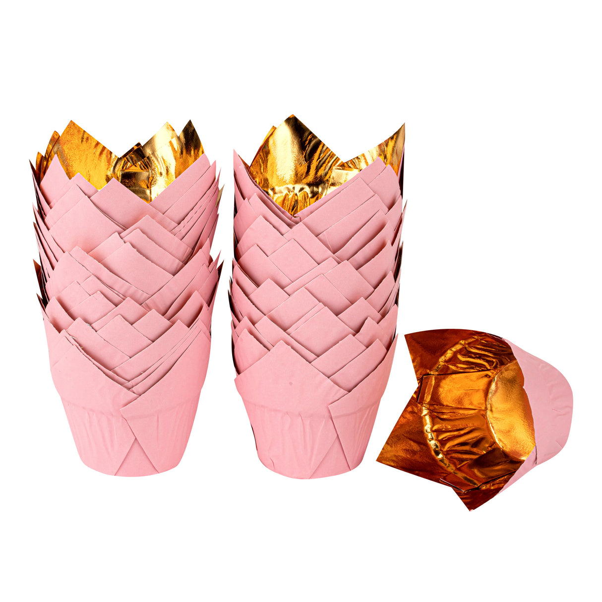 Cups, Baking, 3.90 Ounce, Foil Paper, Pink, Tulip, 3.25 x 3.25 x 3.25 Inch,50 - 1 EACH