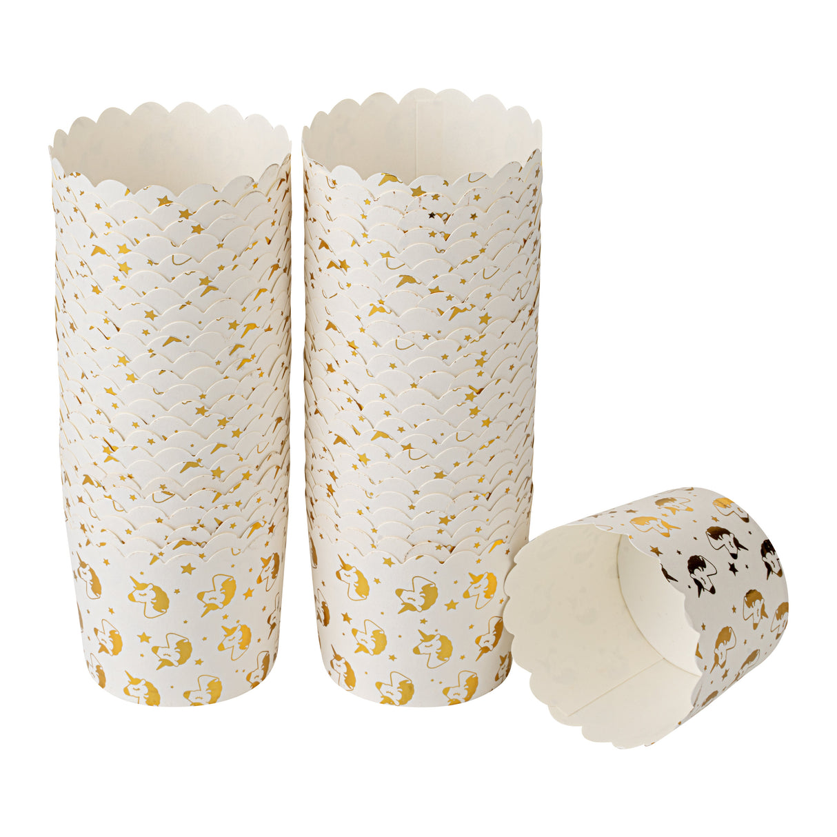 Cups, Baking, 4.50 Ounce, Paper, White with Gold Unicorns, Scalloped, 2.75 x 2.75 x 2 Inch,50 - 1 EACH