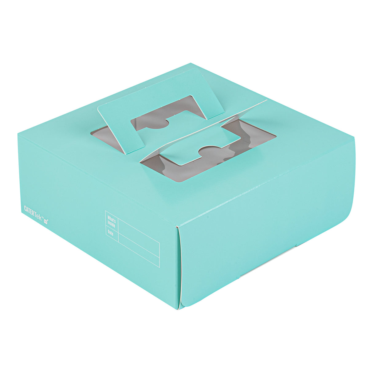 Boxes, Cake & Lunch, 9 x 9 x 3.50 Inch, Paper, Turquoise, with Window & Pop-Up Handle,50 - 1 EACH