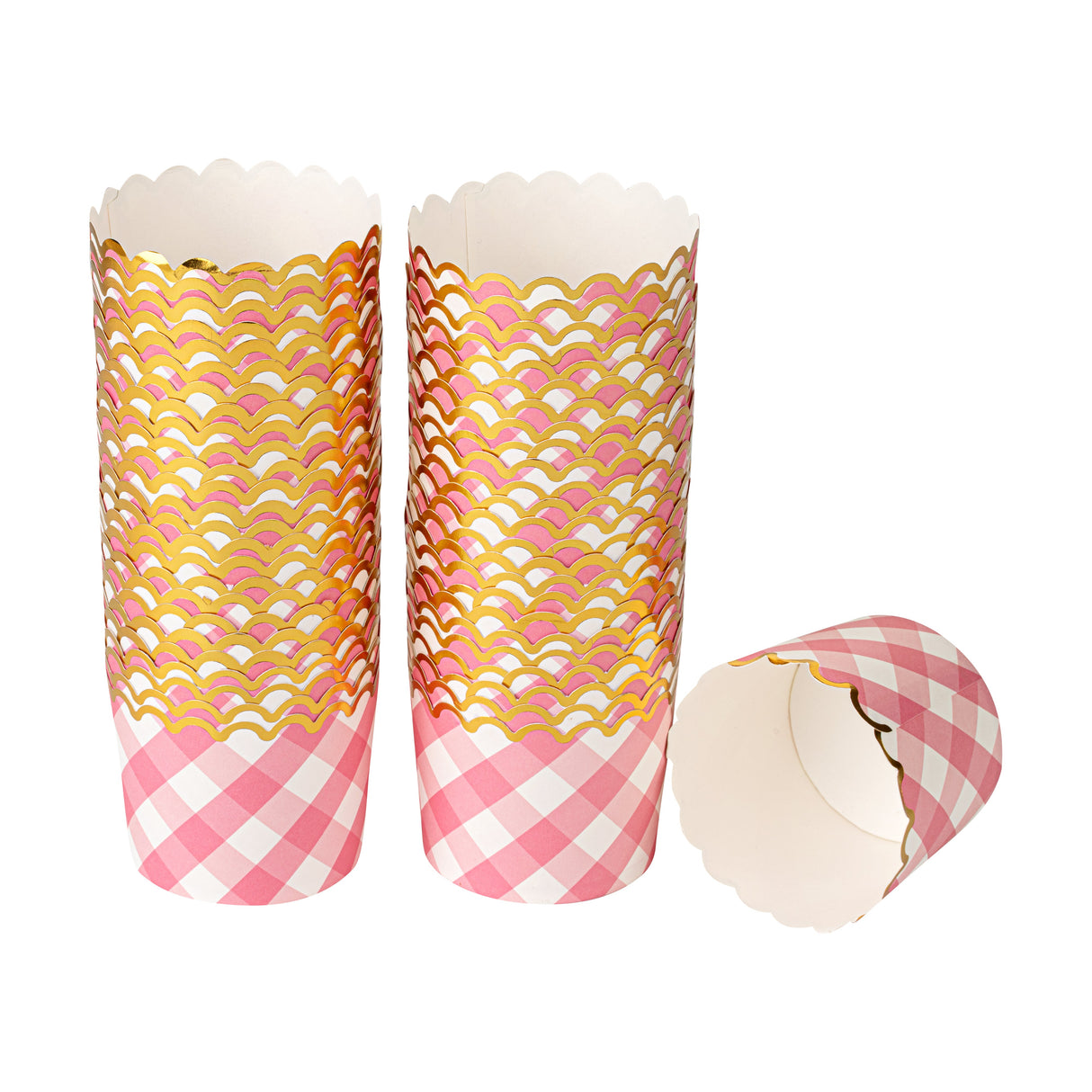Cups, Baking, 4.50 Ounce, Paper, Plaid Pink with Gold Rim, Scalloped, 2.75 x 2.75 x 2 Inch,500 - 1 EACH
