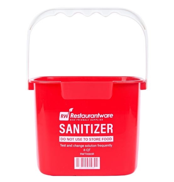 Bucket, Sanitizing, 8 Quart, Red, Plastic, with Stainless Steel Handle,1 - 1 COUNT