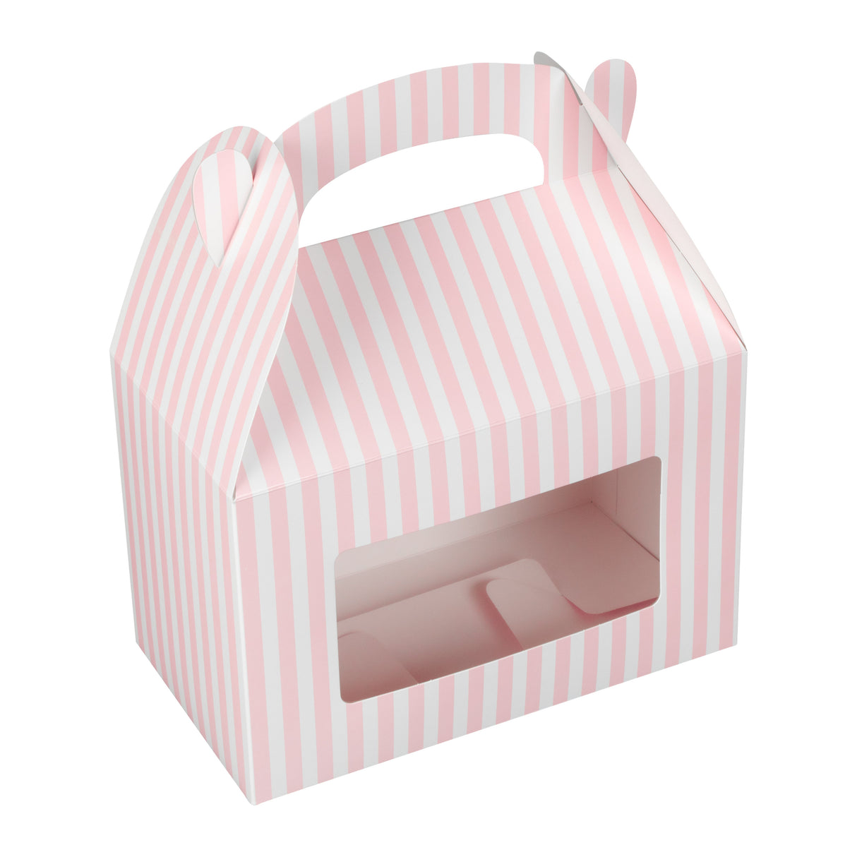 Boxes, Gable & Lunch, Bio Tek 8.50 x 4.75 x 5.50 Inch, Paper, Pink & White Stripe, with Window,25 - 1 EACH