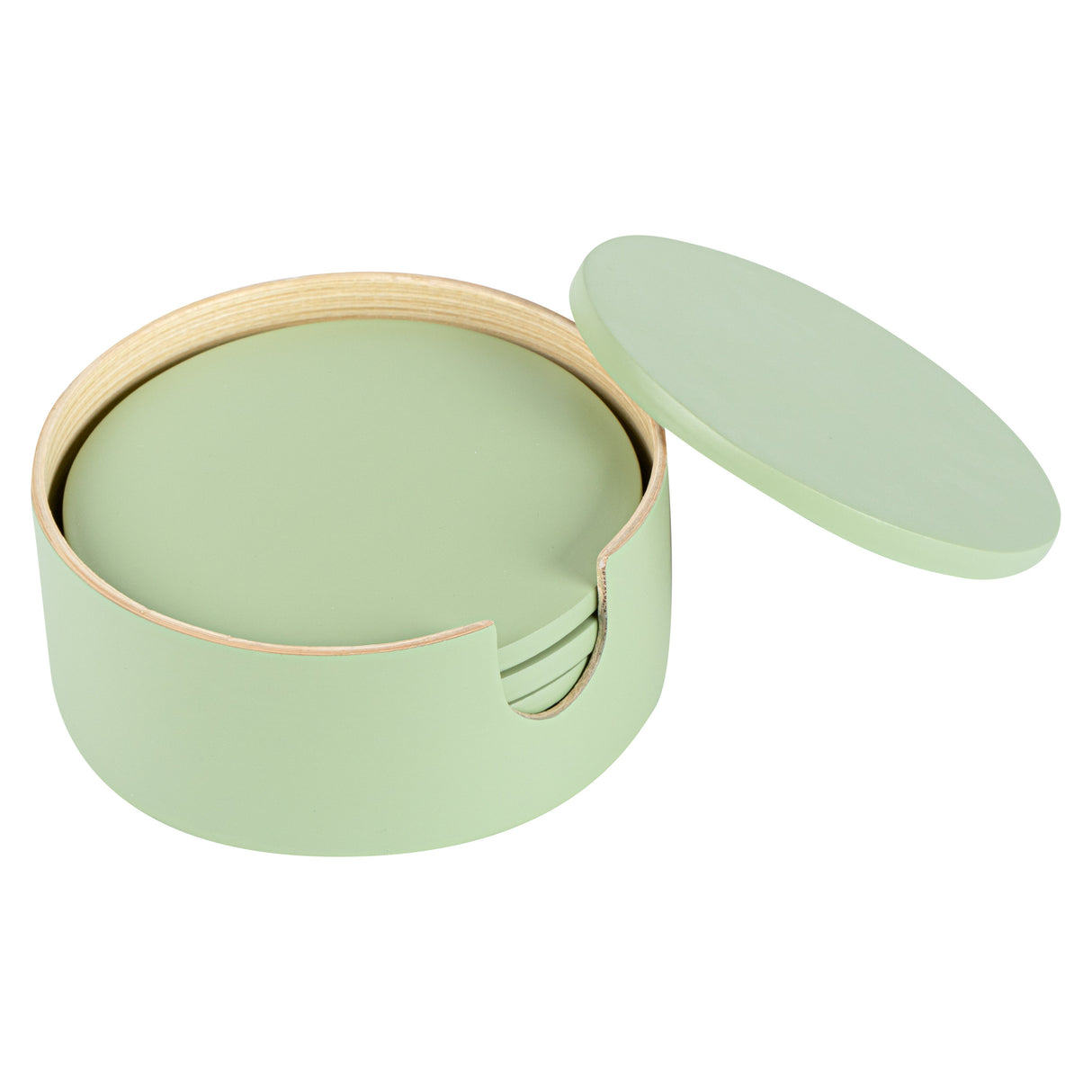 Coaster Set, Bambuddha 6-Piece, 4 x 4 x 0.25 Inch, Green, Bamboo, with Bamboo Holder,1 - 6 PIECE