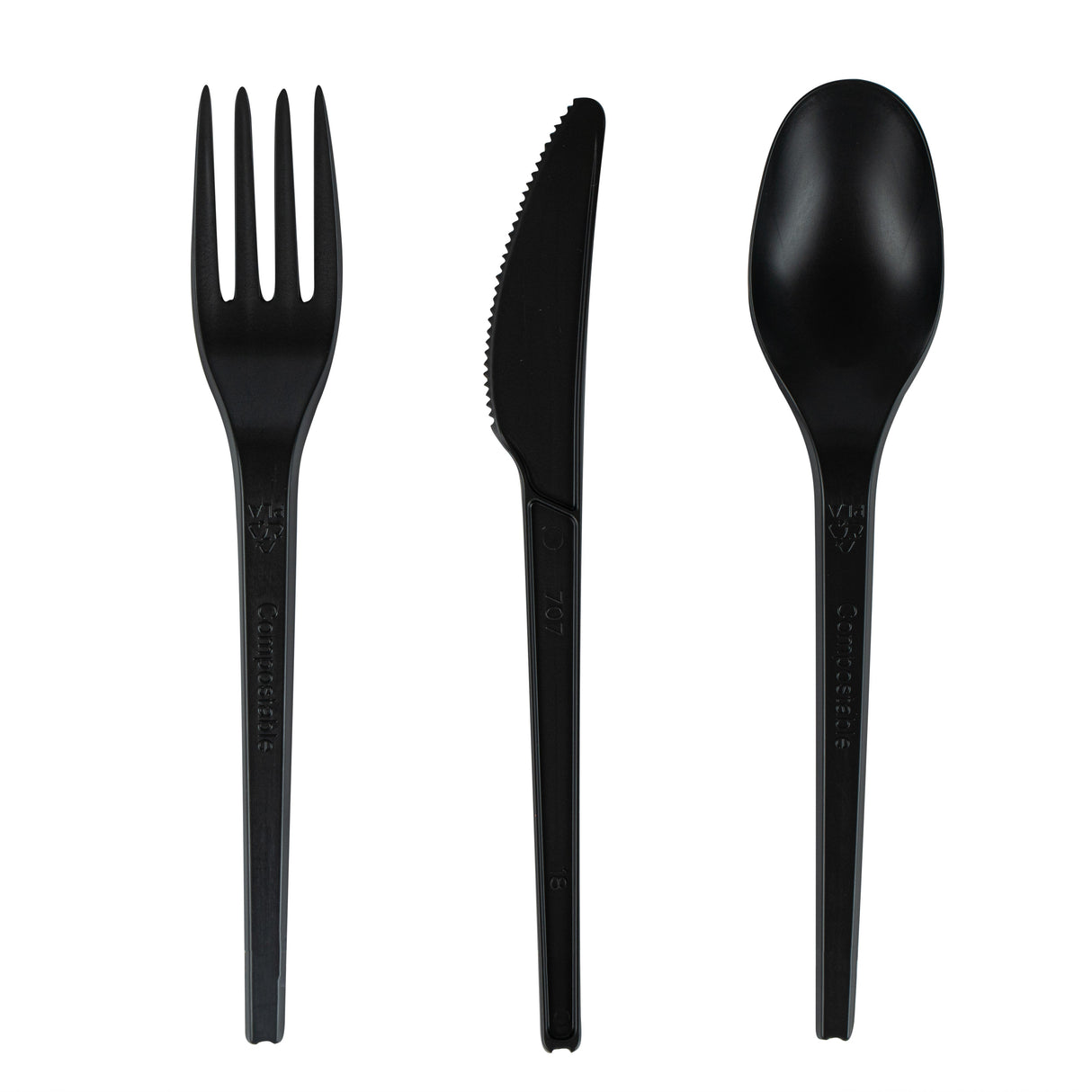 Cutlery Set, Fork/Spoon/Knife, Basic Nature 6.50 Inch, Plastic, Black, Heat Resistant, CPLA,290 - 1 EACH