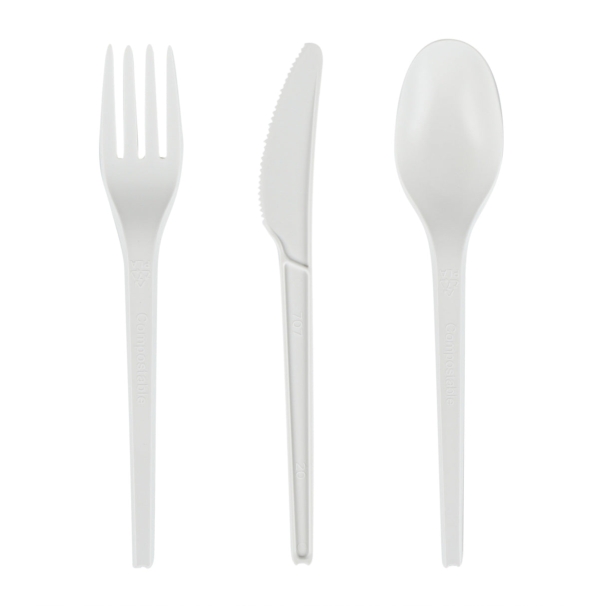 Cutlery Set, Fork/Spoon/Knife, Basic Nature 6.50 Inch, Plastic, White, Heat Resistant, CPLA,290 - 1 EACH