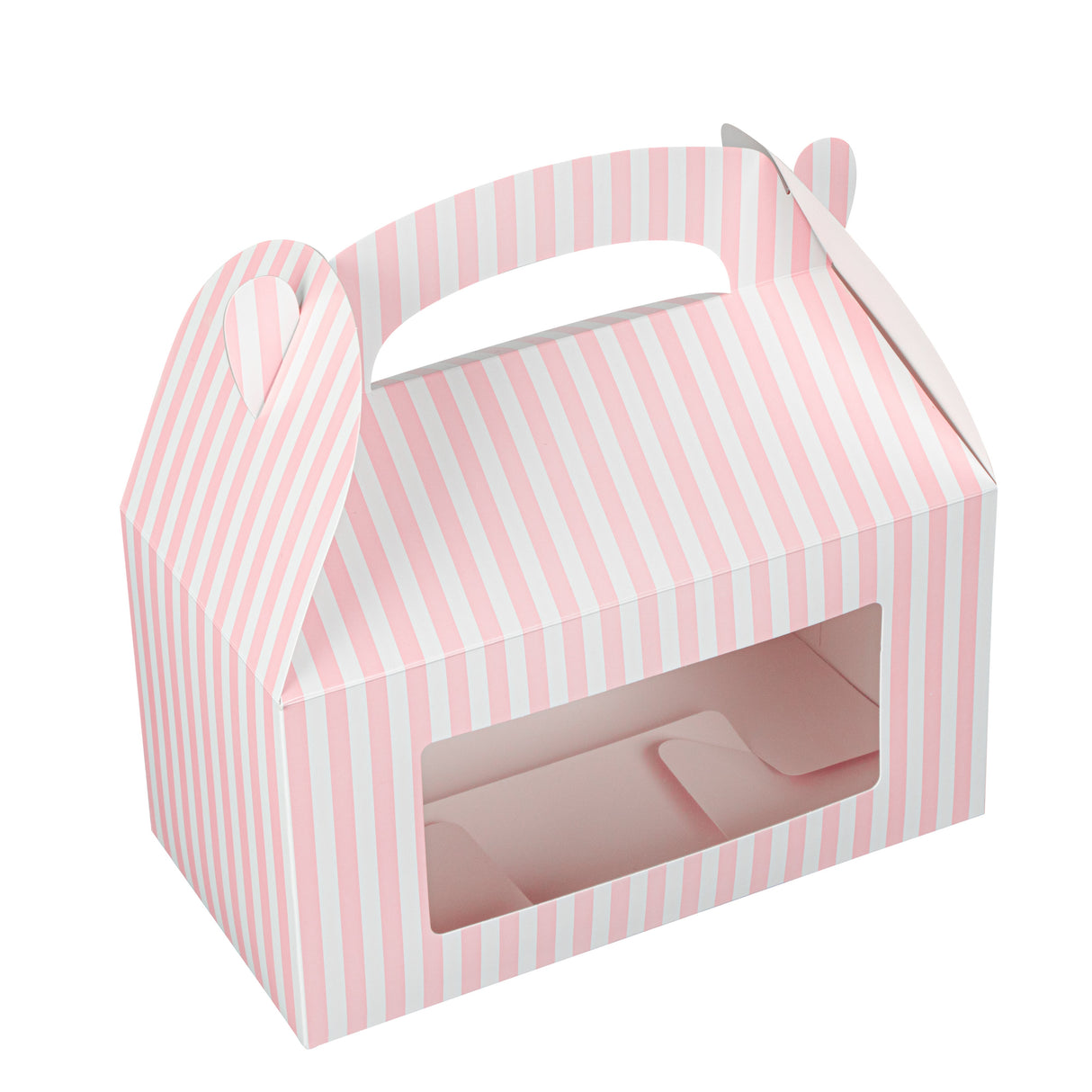 Boxes, Gable & Lunch, Bio Tek 9.50 x 5 x 5 Inch, Paper, Pink & White Stripe, with Window,4 - 25 COUNT