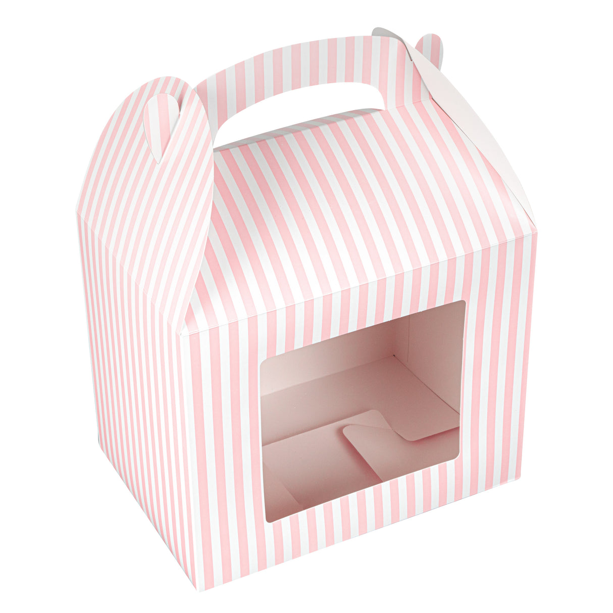 Boxes, Gable & Lunch, Bio Tek 10 x 7 x 8 Inch, Paper, Pink & White Stripe, with Window,4 - 25 COUNT