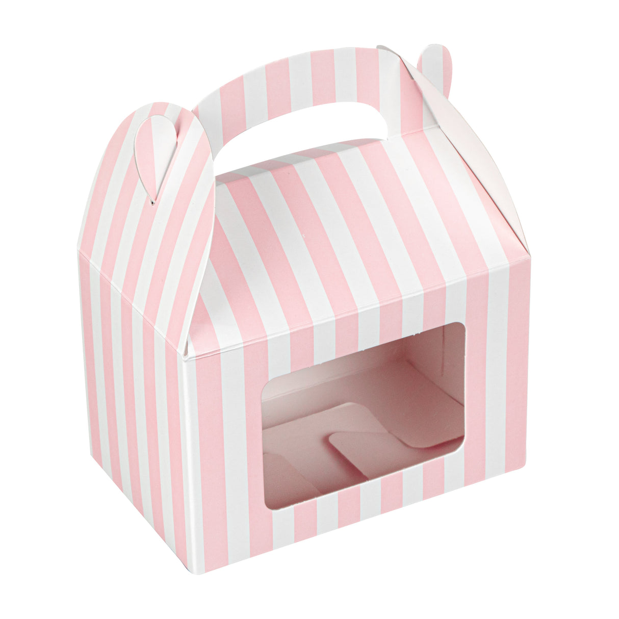 Boxes, Gable & Lunch, Bio Tek 4 x 2.50 x 2.50 Inch, Paper, Pink & White Stripe, with Window,4 - 25 COUNT