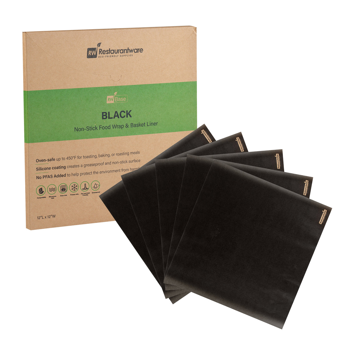 Food Wrap & Basket Liners, Bakery, RW Base 12 x 12 Inch, Greaseproof Paper, Black,10 - 200 COUNT