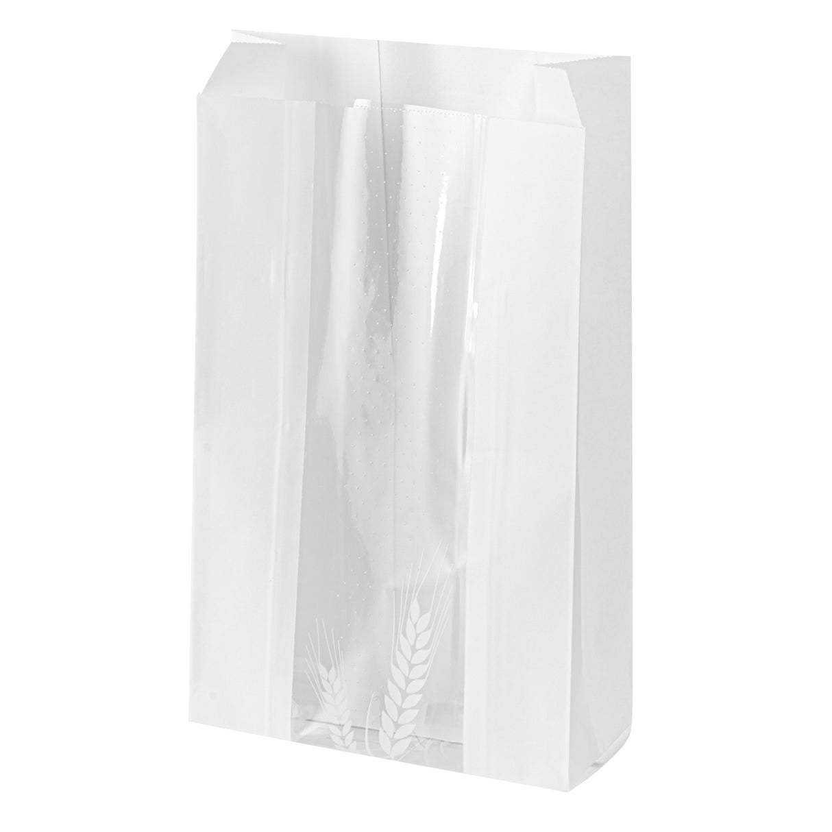 Bags, Bread, Bag Tek 5.75 x 2.75 x 11.50 Inch, Greaseproof Paper, White, Wheat Pattern, Micro-Perforated, with Window,100 - 1 EACH