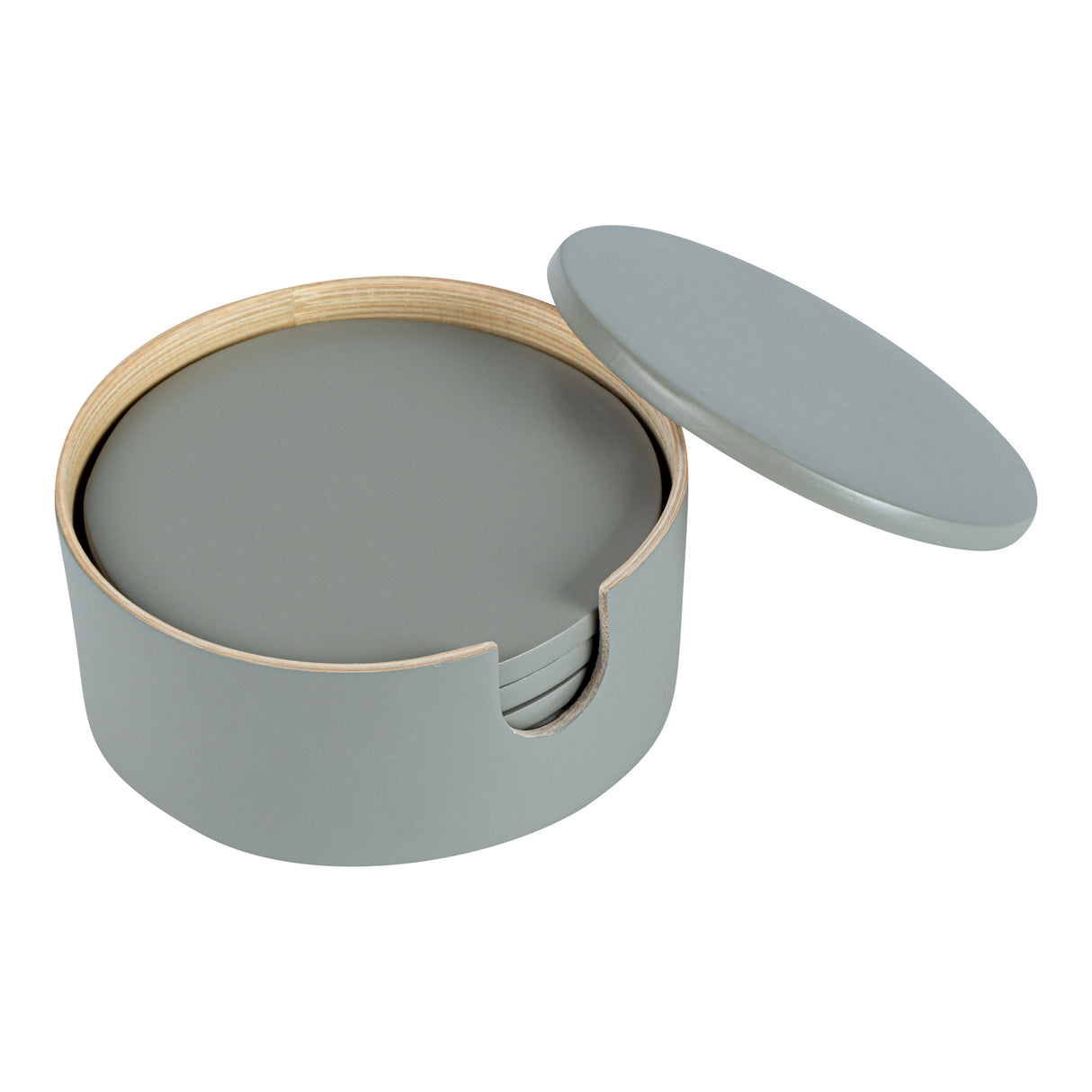 Coaster Sets, Bambuddha 6-Piece, 4 x 4 x 0.25 Inch, Gray, Bamboo, with Bamboo Holder,30 - 6 PIECE