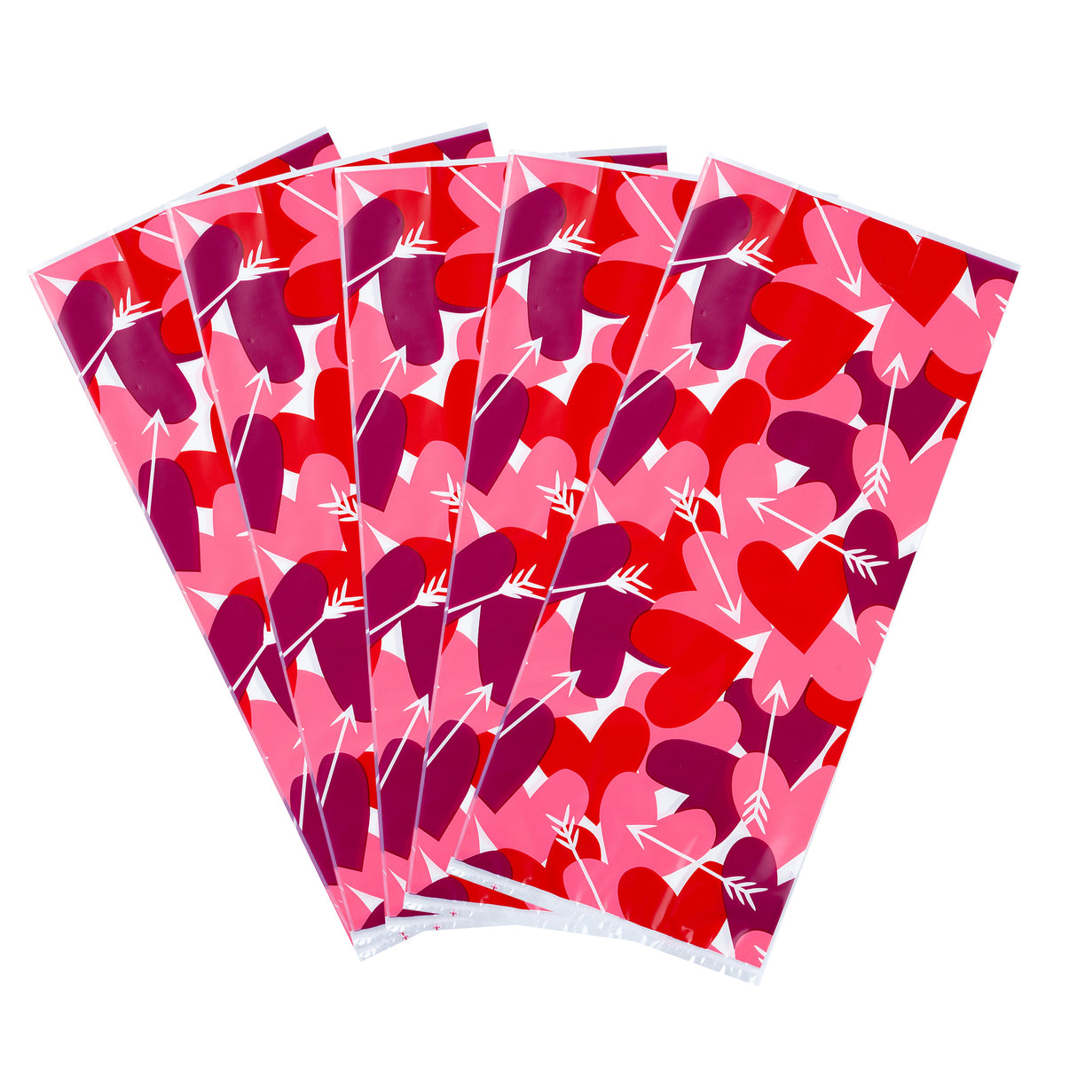 Bags, Candy, Bag Tek 5 x 3 x 11 Inch, Plastic, Large Heart Print, Gusseted,40 - 100 COUNT