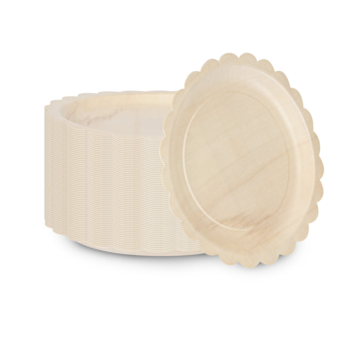 Plates, Taipei 9.25 x 9.25 Inch, Poplar Wood, Natural, Round, with Scalloped Rim,4 - 50 COUNT