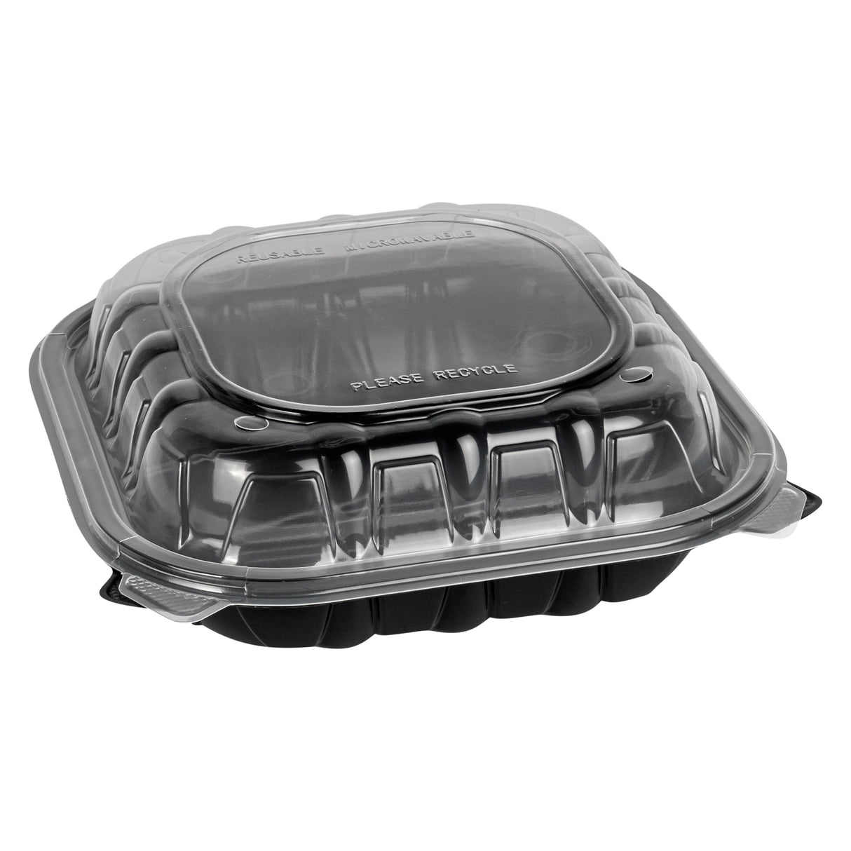 Containers, 3-Compartment, Thermo Tek 40 Ounce, Plastic, Black, 9 x 9 x 3 Inch, Clamshell,50 - 1 EACH