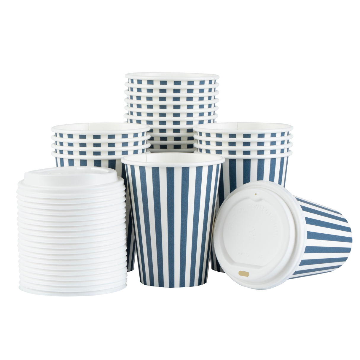 Cups, Hot, Restpresso 12 Ounce, Paper, Blue & White Stripe, Single Wall, 3.50 x 3.50 x 4.75 Inch, with White Lid,20 - 1 EACH