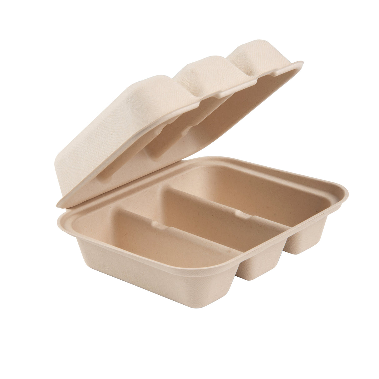 Containers, 3-Compartment Taco, Pulp Safe 8 x 7.25 Inch, Sugarcane & Bagasse, Kraft, Clamshell,2 - 50 COUNT