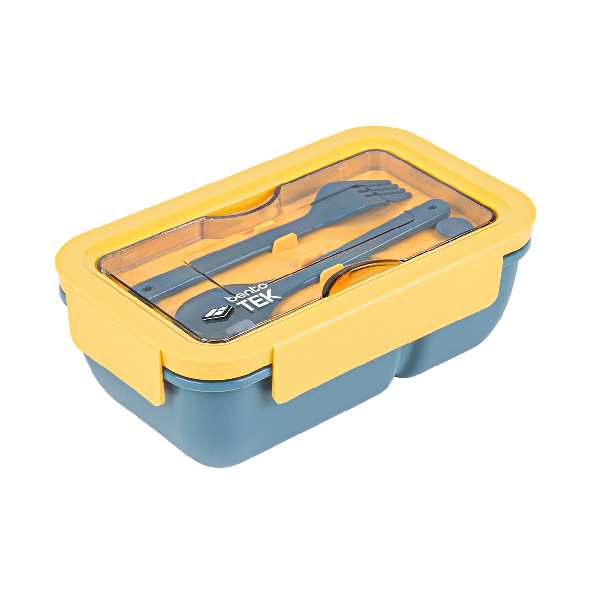 Boxes, Lunch, Bento Tek 29 Ounce, Microwave-Safe, Blue & Yellow, 7.75 x 4.75 x 2.75 Inch, with Fork & Spoon,10 - 1 EACH